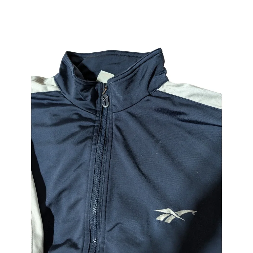 Reebok Track Jacket Full Zip Blue & White Athletic Stripes Menswear‎ Sz XL 0271